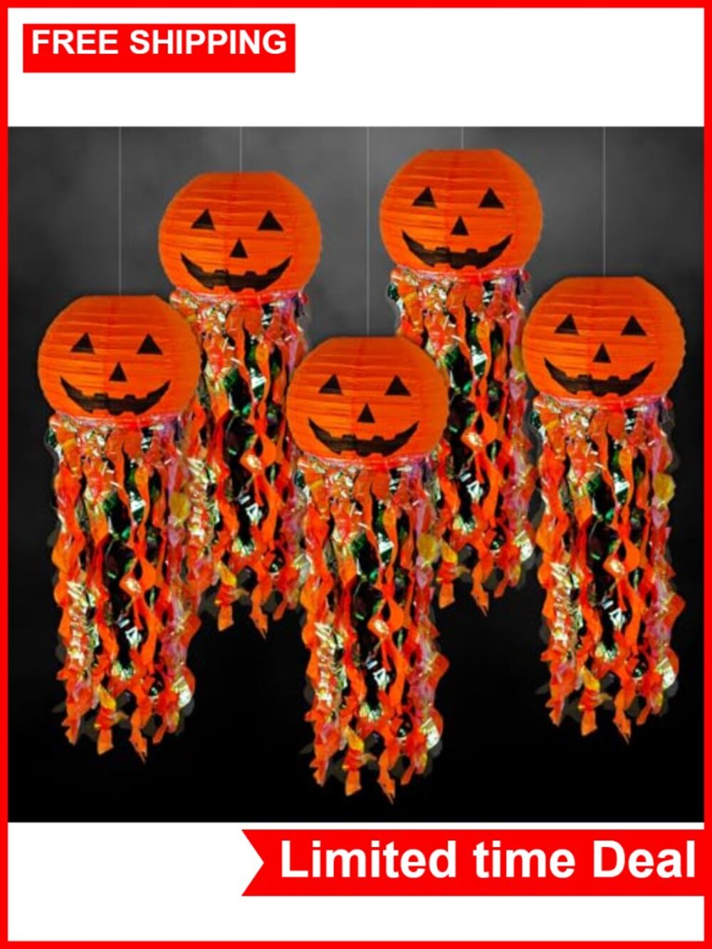 5-Pack Pumpkin Paper Lanterns Halloween Party Decorations Hanging Lamps